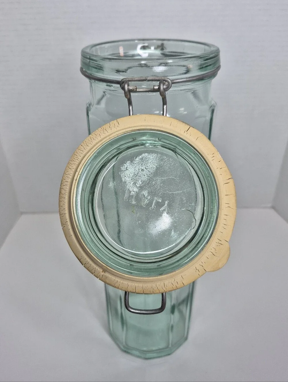 Vintage Vetreria Ettrusca Paneled Green Glass Jar Spaghetti Jar Italy 13in Tall